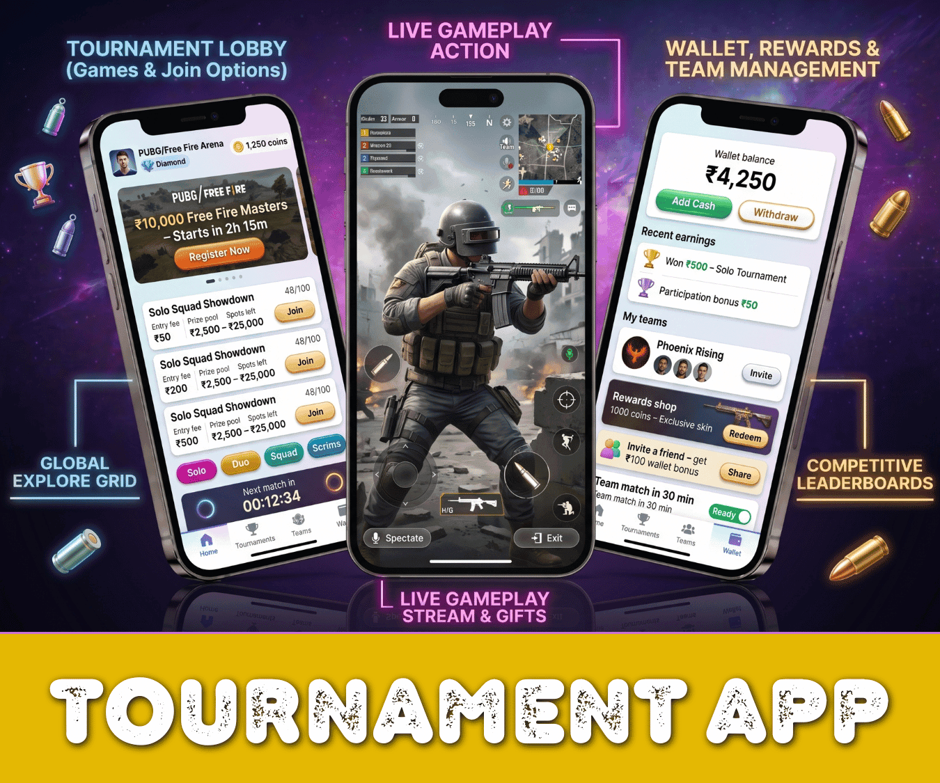 Tournament App with Website &amp; Admin Panel for PUBG / Free Fire / COD