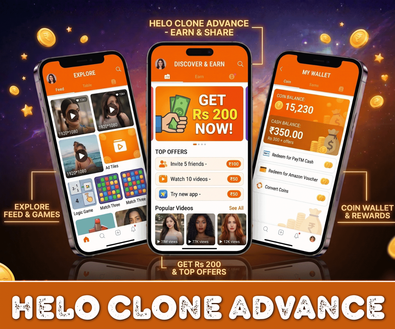 Helo Clone Advance App With Earning system Reward Development Company