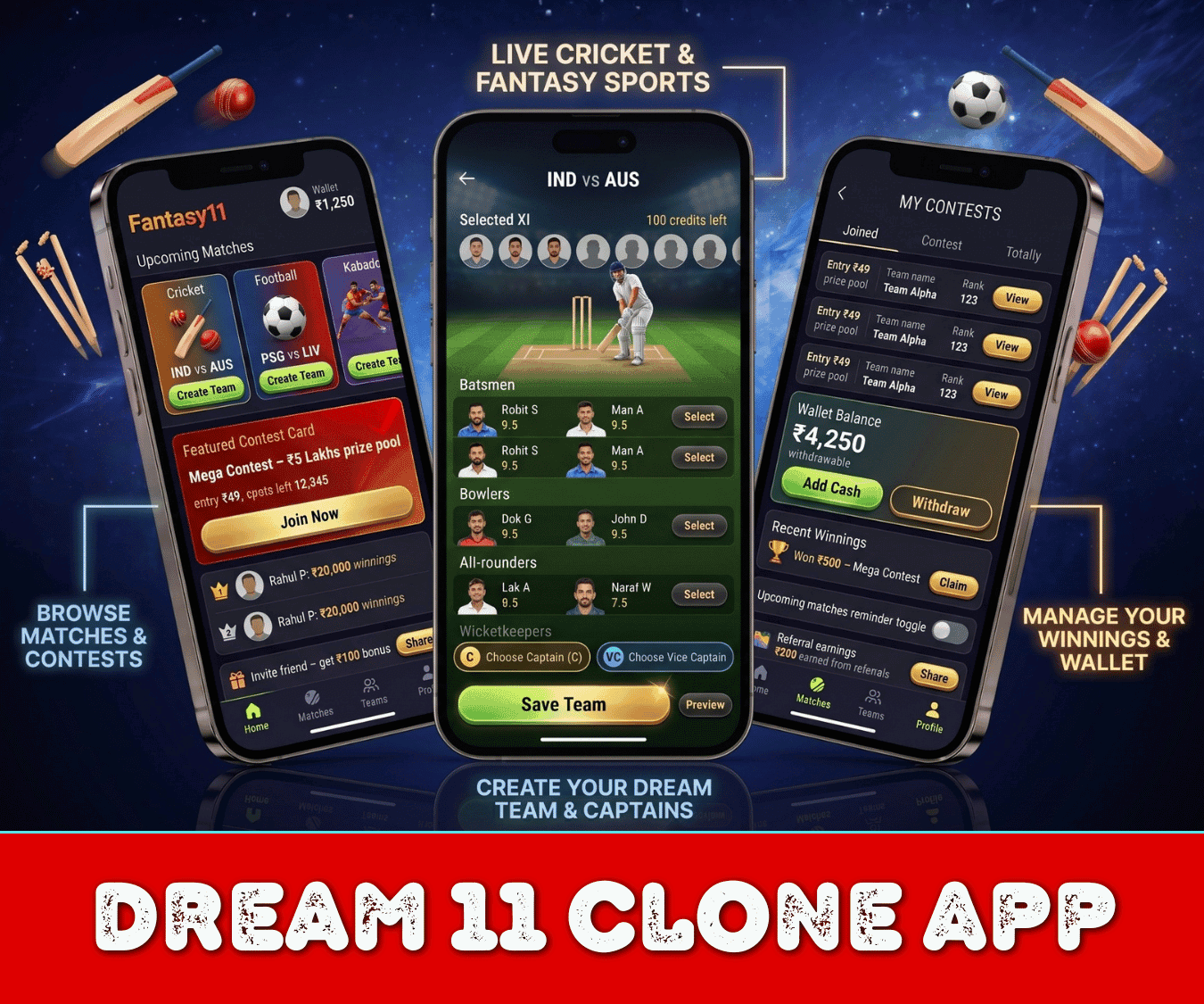 Dream 11 Clone – The Fantasy Cricket App , Fantasy App