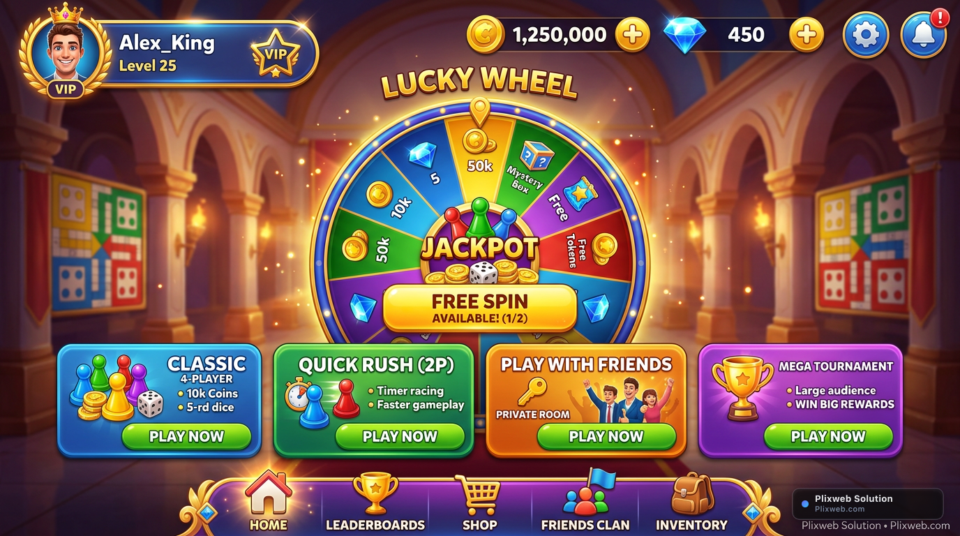 Mobile Game Home Lobby, Lucky Wheel & Mode Selector UI/UX