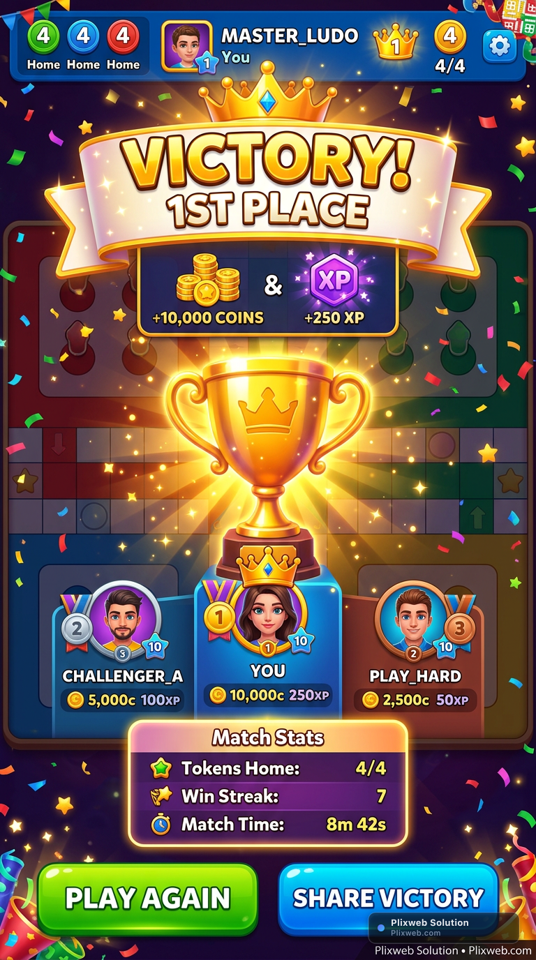 Post-Match Victory Celebration & 1st Place Podium UI/UX