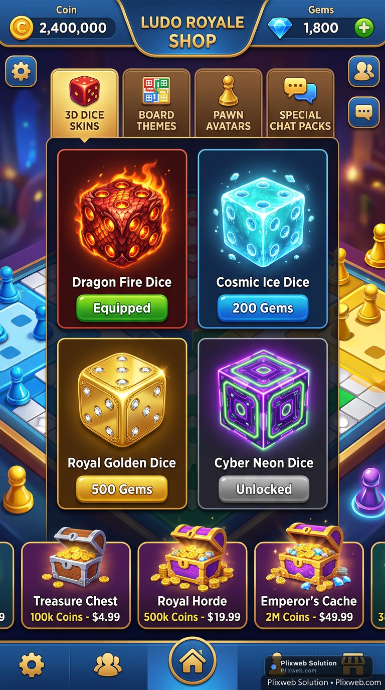 In-Game Customization Store & 3D Dice Skins UI/UX
